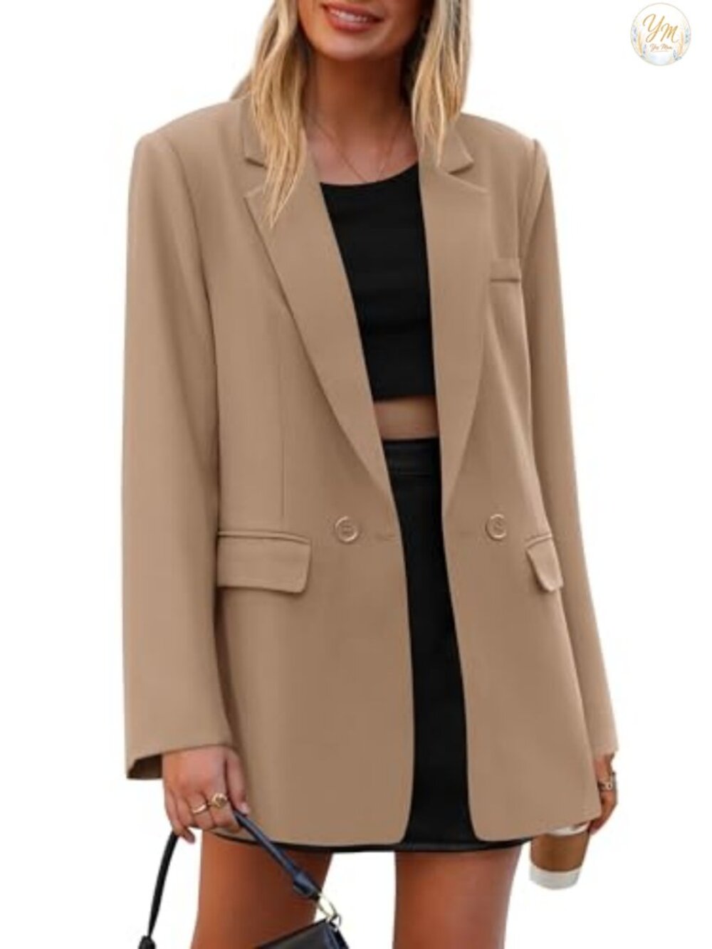 Women's Double Breasted Oversized Blazer Business Casual Notch Lapel